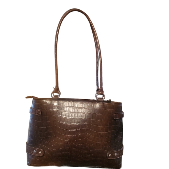 Handbags - Vintage-Style Chocolate Brown Croc-Embossed Structured Shoulder Bag